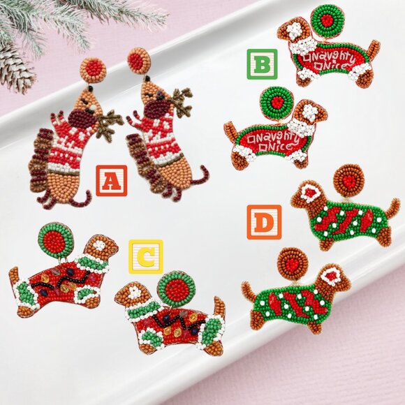 Dachshund Christmas Sweater Dog Pet Lovers Wiener Dog Seed Beaded Earrings - Picture 2 of 9